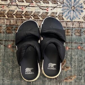 Sorel Black Knotted Slide Sandals